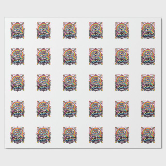 Papel De Presente Cavaleiro Unicórnio Arco-íris Retro (Aberto)