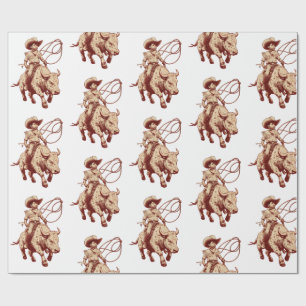 Papel De Presente Cavalgada Western Vintage Orgulhoso Pequeno Cowboy