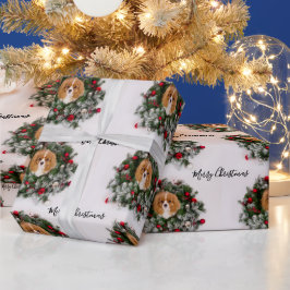 Papel De Presente Cavalier King Charles Spaniel Coroa de Natal