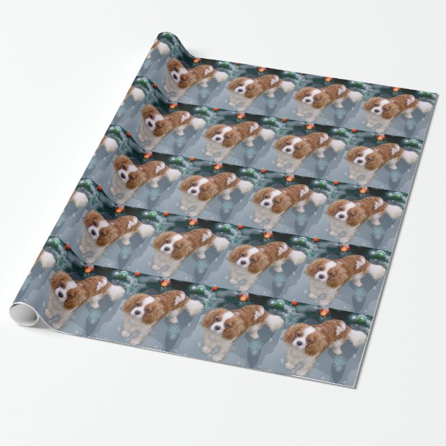 Papel De Presente Cavalier King Charles Spaniel Natal (Desenrolado)