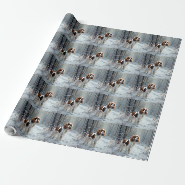 Papel De Presente Cavalier King Deixou Neve Natal Bruto (Desenrolado)