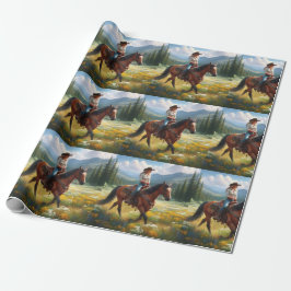 Papel De Presente Cavalo Andando de Cowgirl Ocidental