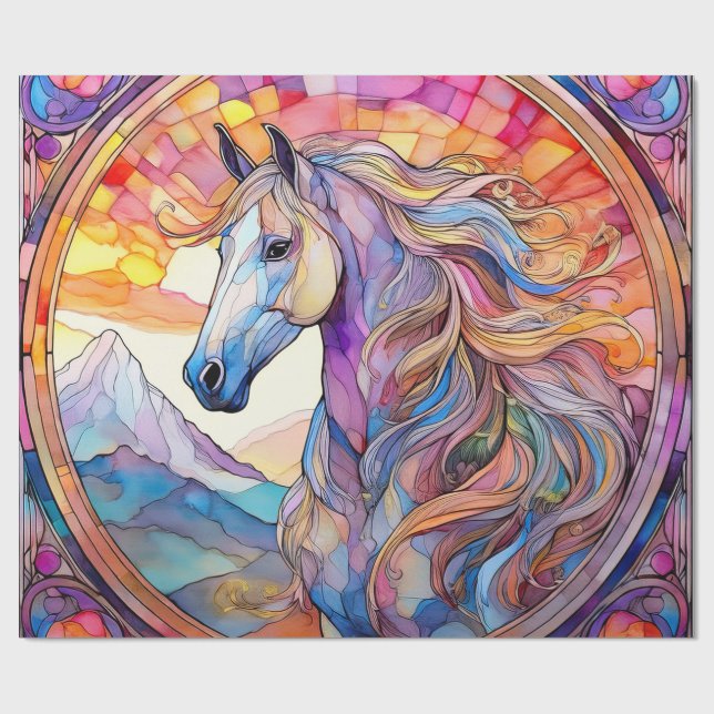 Papel De Presente Cavalo Branco em Vitral  (Aberto)