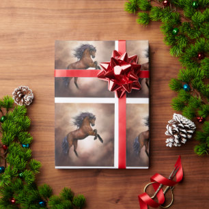 Papel De Presente Cavalo castanho da Frísia que se cria com nuvens n