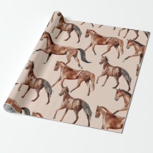 Papel De Presente Cavalo Castanho Vintage Aquarela Equestre