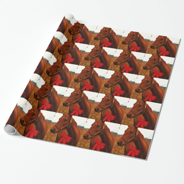 Papel De Presente Cavalo com Arco Vermelho (Desenrolado)