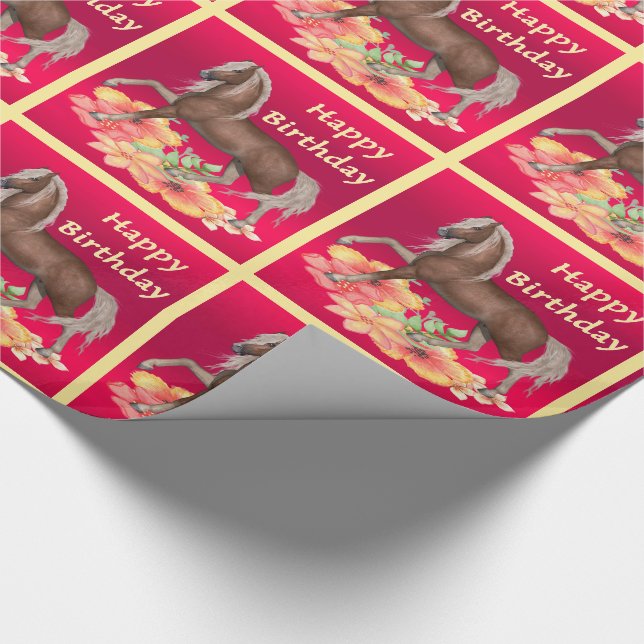 Papel De Presente Cavalo com Flores Feliz Aniversário Gift Wrap (Ponta)