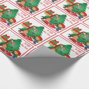Papel De Presente Cavalo Com Presentes E Garota-Vedante Com Presente