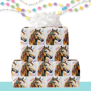 Papel De Presente Cavalo Cugado com Fitas de Aniversário Adicionar N