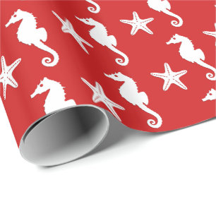Papel De Presente Cavalo-da-praia - coral vermelho-escuro e branco