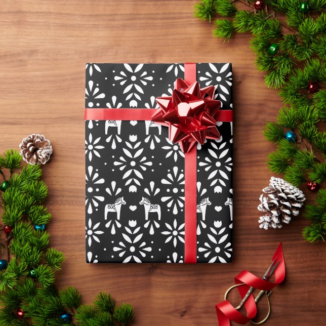 Papel De Presente Cavalo Dala Branco Sueco no Feriado Negro (Presente de Natal)