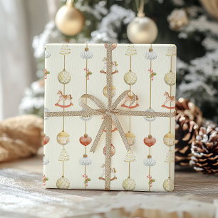 Papel De Presente Cavalo de Balanço de Natal Elegante Vintage