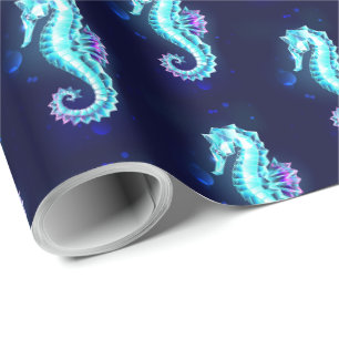 Papel De Presente Cavalo de Gelo Cristal em Fundo Azul