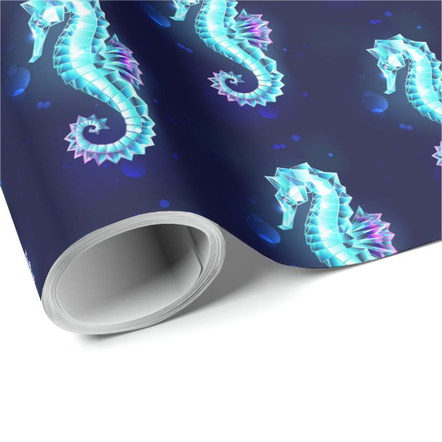 Papel De Presente Cavalo de Gelo Cristal em Fundo Azul (Ponta do rolo)