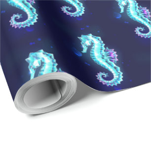 Papel De Presente Cavalo de Gelo Cristal em Fundo Azul