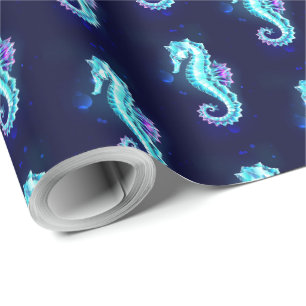 Papel De Presente Cavalo de Gelo Cristal em Fundo Azul