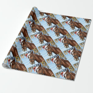 Papel De Presente Cavalo de Natal com chapéu