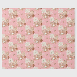 Papel De Presente Cavalo de Pau de Gengibre Cor-de-Rosa Natalino