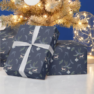 Papel De Presente Cavalo de Pau Vintage e Natal de Pinheiro