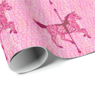 Papel De Presente Cavalo do carrossel - rosa do fúcsia