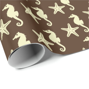 Papel De Presente Cavalo-do-mar e estrelas-do-mar - castanho-escuro 