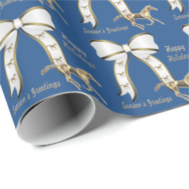 Papel De Presente Cavalo Dourado e arco do Natal ocidental