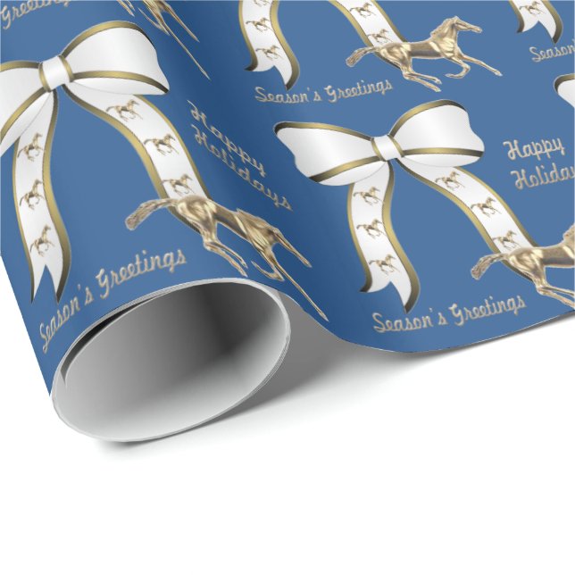 Papel De Presente Cavalo Dourado e arco do Natal ocidental (Ponta do rolo)