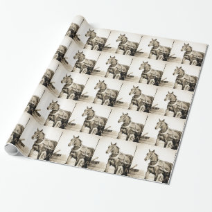 Papel De Presente Cavalo e carrinho de Amish do Sepia