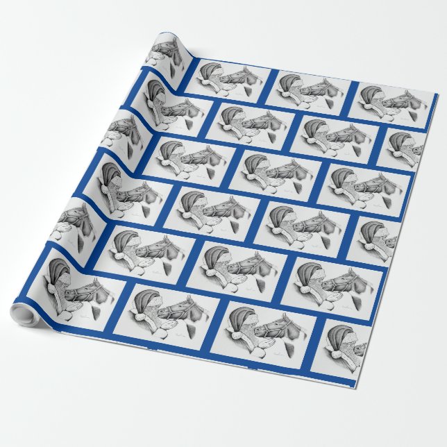 Papel De Presente cavalo e Papai Noel para o Natal (Desenrolado)