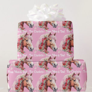 Papel De Presente Cavalo Em Fitas De Natal Adicione Nome Da Menina R