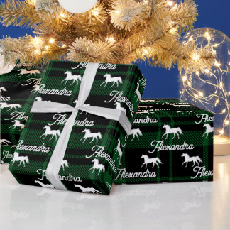 Papel De Presente Cavalo Equestre de Natal verde Personalizado