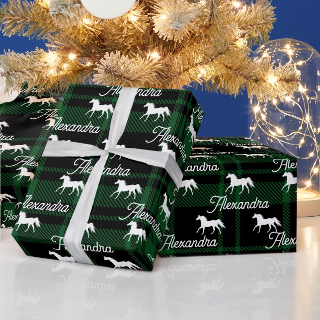 Papel De Presente Cavalo Equestre de Natal verde Personalizado (Feriados)