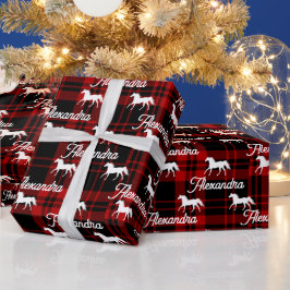 Papel De Presente Cavalo Equestre Vermelho Natal Personalizado