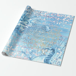 Papel De Presente Cavalo-marinho de sonhos oceânicos místicos água-v