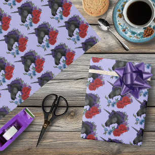 Papel De Presente Cavalo-marinho Preto Flores do Jardim da Meia-noit