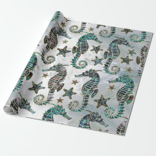 Papel De Presente Cavalo marinho Starfish Abalone Patterno