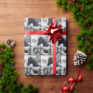 Papel De Presente Cavalo Negro Com Fúria De Natal