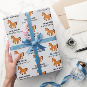 Papel De Presente Cavalo pequeno fofo nome personalizado aniversário