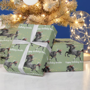 Papel De Presente Cavalo Preto Aniversário Personalizado Feliz
