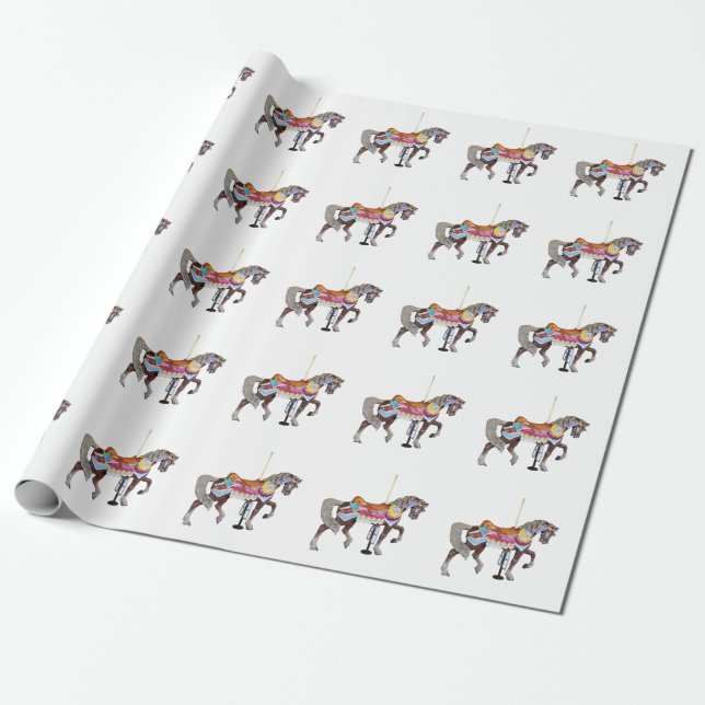 Papel De Presente Cavalo preto de passeio do carrossel (Desenrolado)