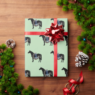 Papel De Presente cavalo, sapato de cavalo e fita azul