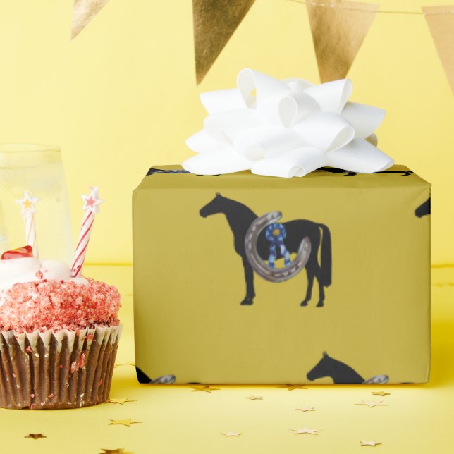 Papel De Presente cavalo, sapato de cavalo e fita azul (Festa de aniversário)