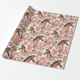 Papel De Presente Cavalos Bonito Rosas Rosa Rosa Noivado Floral