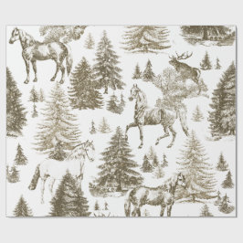 Papel De Presente Cavalos Brancos Elegantes de Vintage em Snow Woods