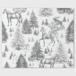 Papel De Presente Cavalos Brancos Elegantes de Vintage em Snow Woods