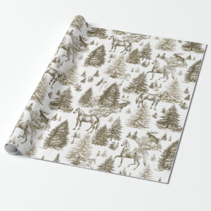 Papel De Presente Cavalos Brancos Elegantes de Vintage em Snow Woods