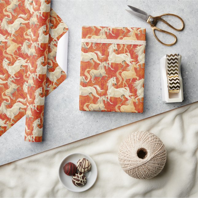 Papel De Presente Cavalos Brancos Elegantes Eternos (Elegant Horse Wrapping Paper, Equine Wrapping papers)
