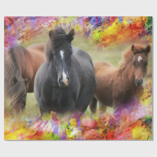 Papel De Presente Cavalos Coloridos