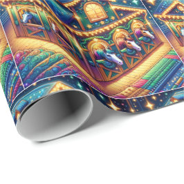 Papel De Presente Cavalos Coloridos Olhando Para Fora Do Pano De Nat