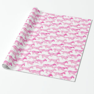 Papel De Presente Cavalos de Aquarela Rosa